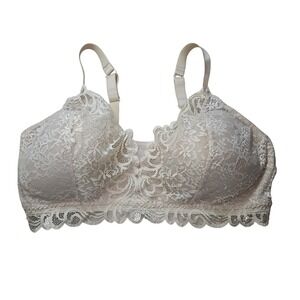 Bali Bra Womens 3XL Beige Lace Bralette Lightly Lined Molded Stretch Adjustable